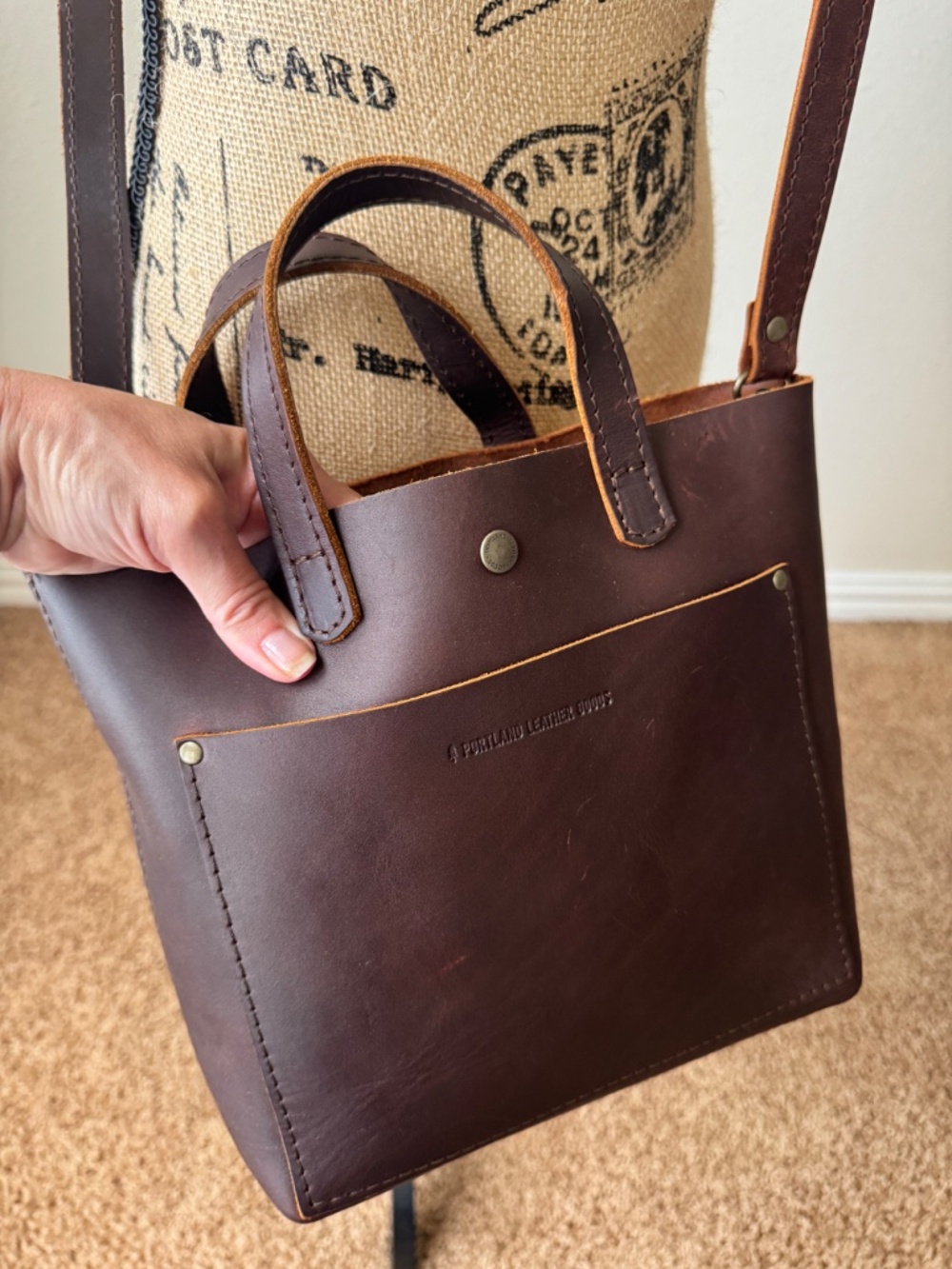 Brown Portland Leather Mini Crossbody Tote - Picture 2 of 10